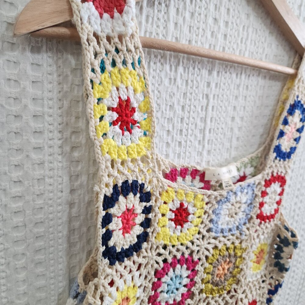 PacSun LA Hearts Crochet Granny Square Crop Tank Top Boho Festival One Size - Picture 8 of 12